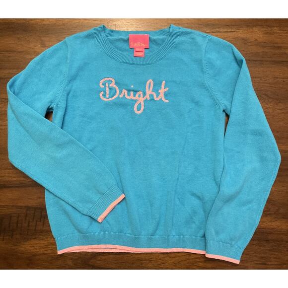 Lilly Pulitzer Charlton Sweater Girls M/7-8 Turquoise Oasis Embroidered Bright - Picture 1 of 10